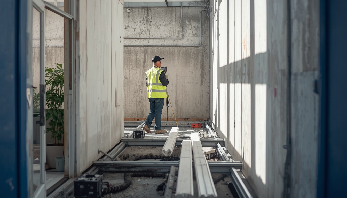 Drylining contractor at work on a commercial drylining project in Oldham