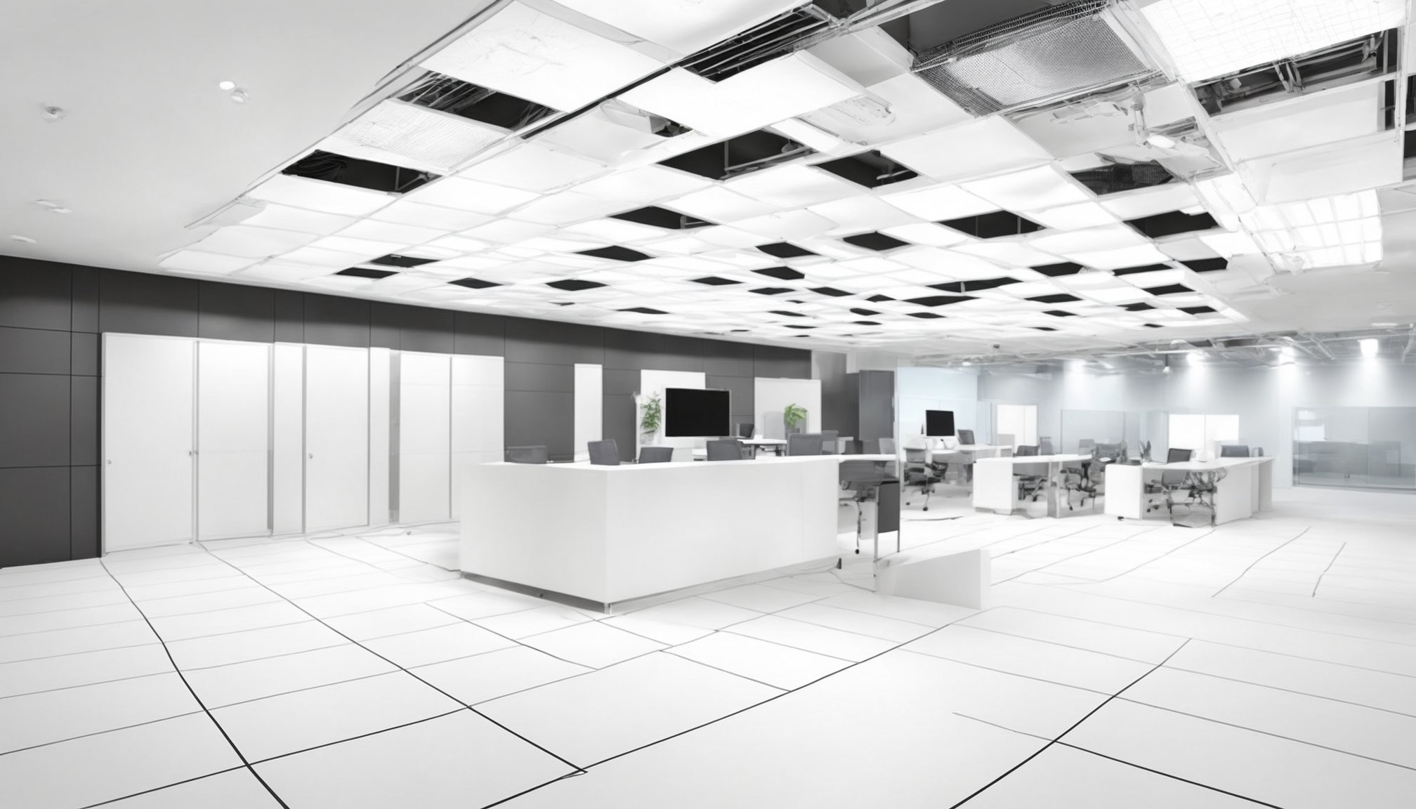 Suspended ceiling grid being installed in a Oldham commercial office