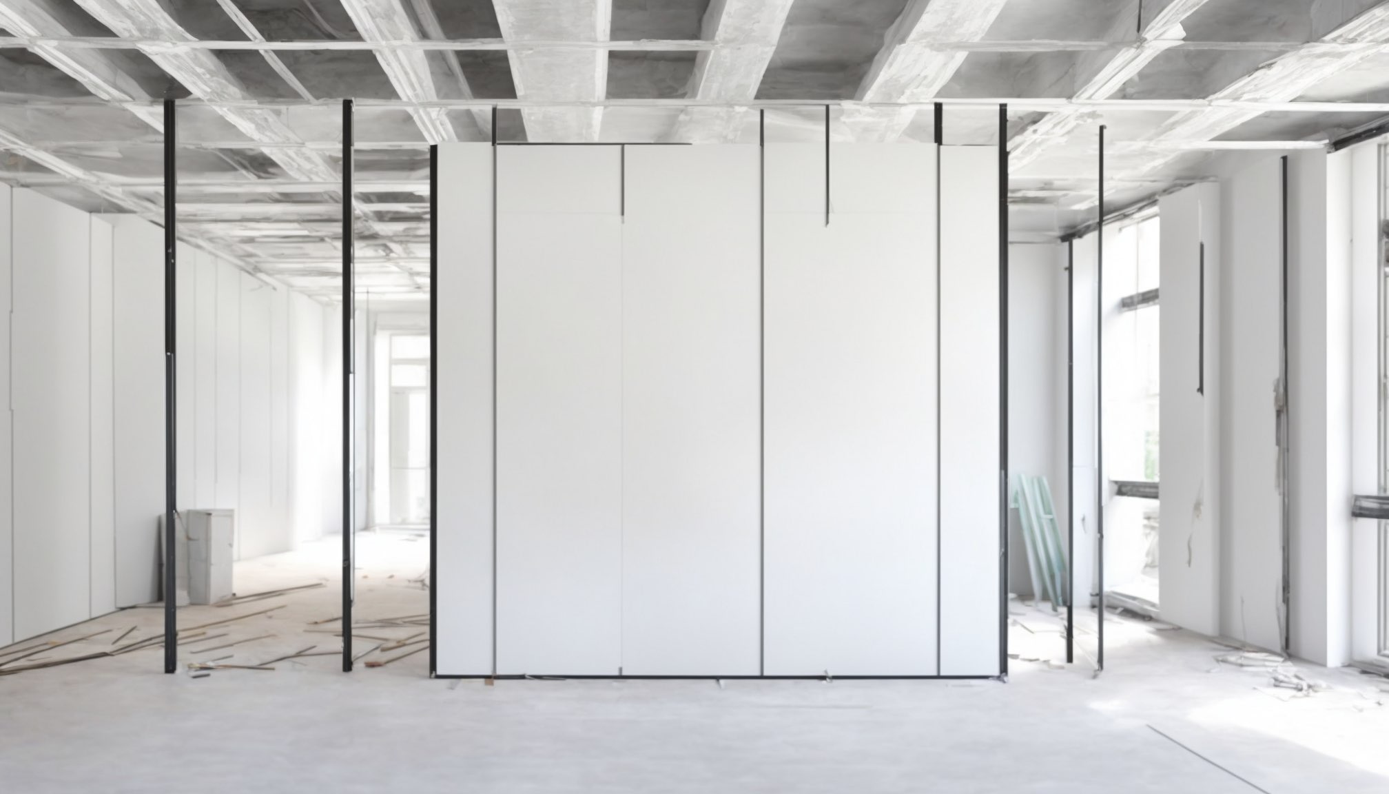 Metal stud partition wall being installed in a Oldham office fit-out