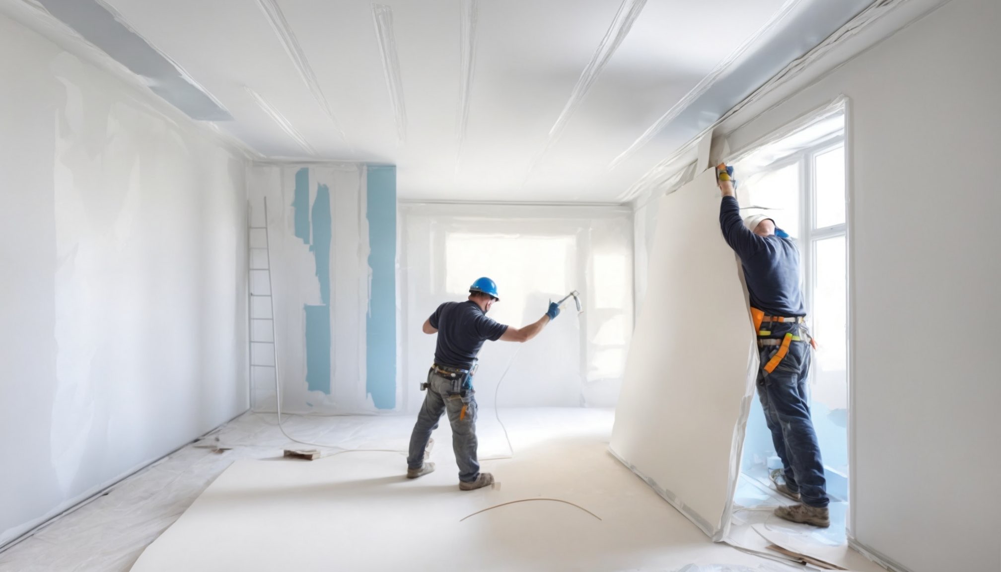 Plasterboard installation on a Oldham construction site